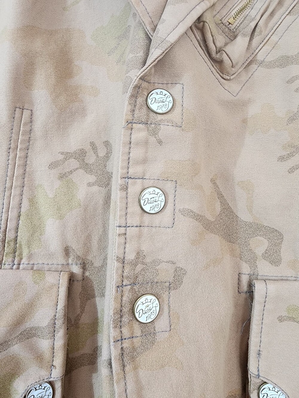 DIESEL Vintage Y2K Camo Blazer Jacket Mens Large Brown Camouflage Utility Coat L - Picture 6 of 11